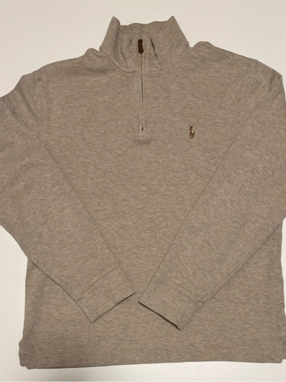 Ralph Lauren Heather Taupe Quarter-Zip Sweatshirt